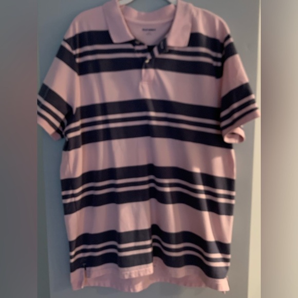 Old Navy Pink and Navy Striped Polo Shirt - Picture 1 of 4